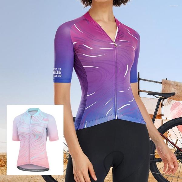 Jackets de corrida Mulheres Santic Women Cycling Jersey Manga curta Casa de bicicleta de bicicleta de bicicleta Top de cor esportiva respirável rápida Tamanho asiático