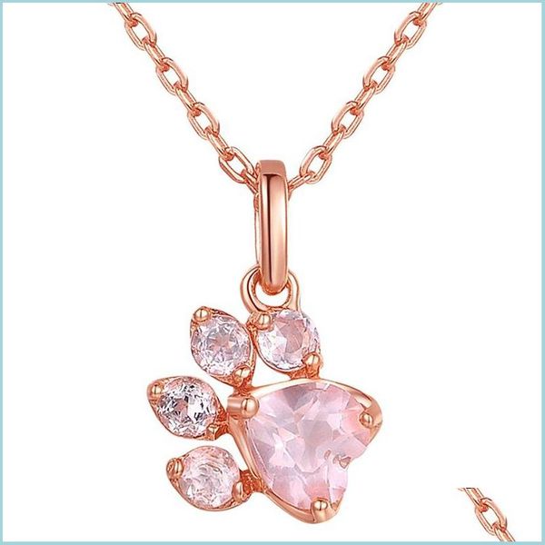 Anhänger Halsketten Mode Halsketten Edlen Schmuck Cz Kristall Rose Gold Kette Choker Tier Pfote Katze Anhänger Halskette Collier Geburtstag G Dh6Gr