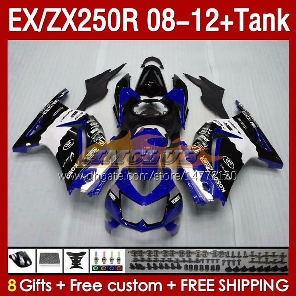 Tanque de atendimento OEM para Kawasaki Ninja ZX250R EX ZX 250R ZX250 EX250 R 08-12 163NO.34 Azul Stock Ex250R 08 09 10 11 12 ZX-2000R 2008 2009 2010 2012 2012 Fairing inje￧￣o