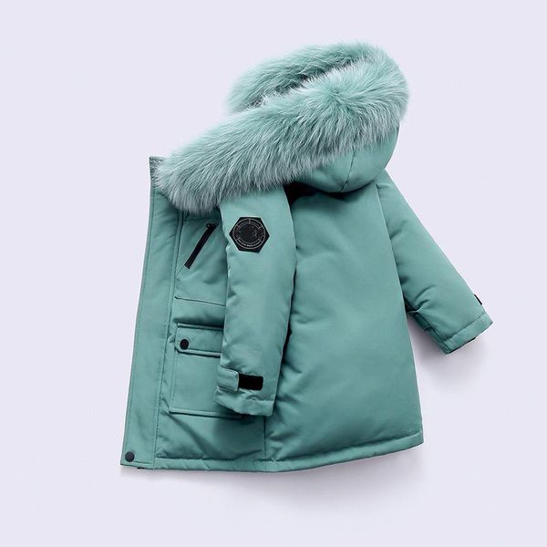 2022 Inverno novo designer infantil casaco para meninos para meninos Raccoon Pele grossa quente para bebês casacos 2-12 garotos Jackets Anos Kid Teenage Parka