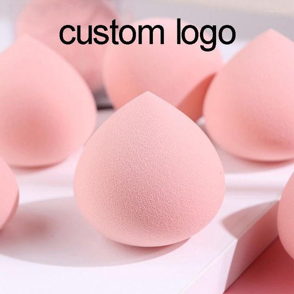 Spugne per trucco Logo personalizzato 50pcs Marca Cherry Peach Soft Sponge Foundation Puff Cosmetic High Elastic Powder Tool Wet Dry Use Set Bulk Make