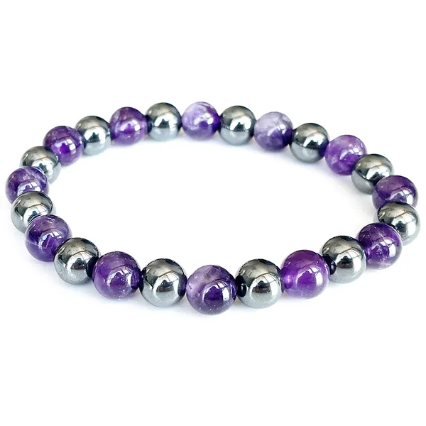 Strand MG1727 Fashion Damen-Armband Zwillinge Sternzeichen 8 mm Echter Amethyst Hämatit Chakra Handgelenk Mala Natürlicher Edelstein Schmuck