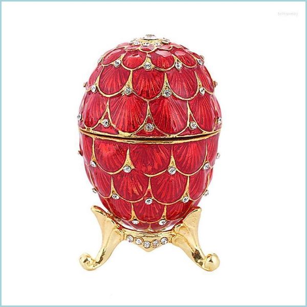 Sacchetti per gioielli Borse Sacchetti per gioielli Borse Elegante uovo smaltato con strass Pasqua decorativo incernierato portagioie regalo unico per la casa Dht71