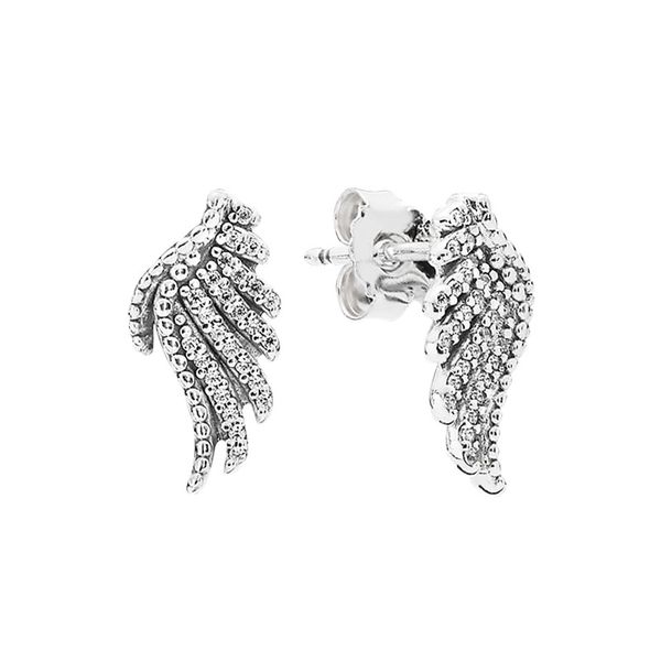 Autentico orecchino a bottone con piume scintillanti in argento sterling 925 con scatola al dettaglio originale per gioielli da donna Pandora con diamanti CZ Set di orecchini