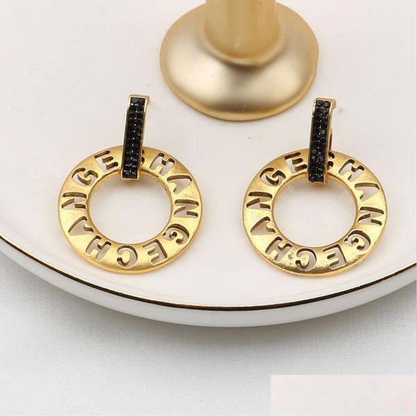 Ohrstecker Brief Kreis Ohrringe aushöhlen asiatische Gold Mode Ohr Ornament Drop Lieferung 2022 Schmuck Ohrring Dhgvy