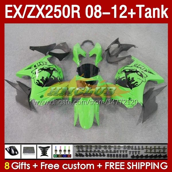 Tanque de atendimento OEM para Kawasaki Ninja ZX250R EX ZX 250R ZX250 EX250 R 08-12 163NO.25 EX250R 08 09 10 11 12 ZX-250R 2008 2009 2010 2010 2012 2012 Fairing Skull Black