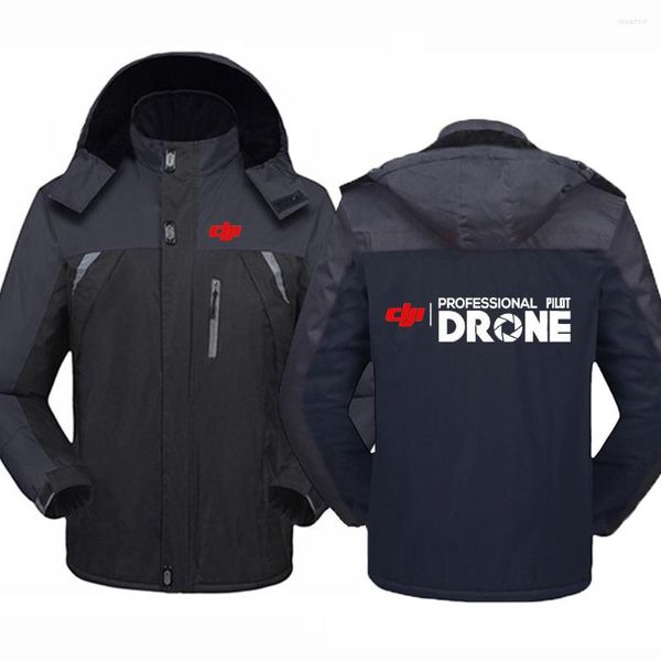 Felpe con cappuccio da uomo Dji Pilota professionale Drone Stampa Inverno Uomo Giacche con cappuccio antivento Capispalla caldo e spesso Cappotto Giacca a vento impermeabile