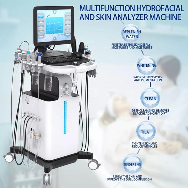 Principais vendas de vendas hidrofacial Microdermoabrasão Hydrabeauty Máquina de limpeza facial do sistema de analisador de pele Funções de plasma Equipamento de beleza de oxigênio