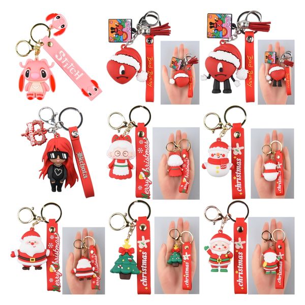 3D Bad Bunny Christmase Keyrings Badbunny Soft PVC Schlüsselringzubehör Croccharmen Keychain Croc Keychain Großhandel Weihnachtsgeschenk für Frau und Kind