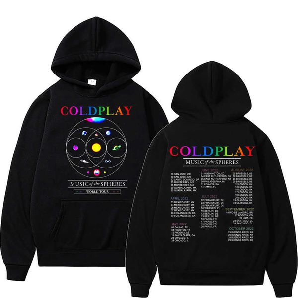 Felpe con cappuccio Felpe Coldplay Music Spheres Tour Felpa con cappuccio Rock Band Hip Hop Uomo Donna Top in cotone oversize Moda uomo Streetwear allentato