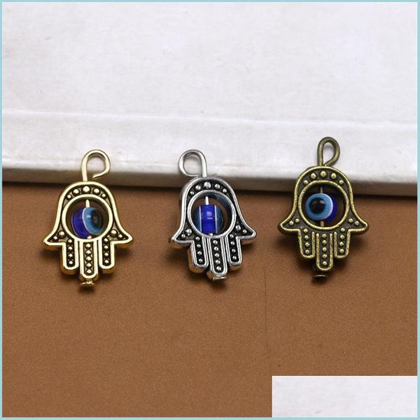 Charms 90pcs Hamsa Blue Eye Bead Bead Kabh Удача из шарма подвесной ювелирные изделия Diy Fit Bracelets Серьги колье 18.2x12,8 мм 3color a-3 dho4l