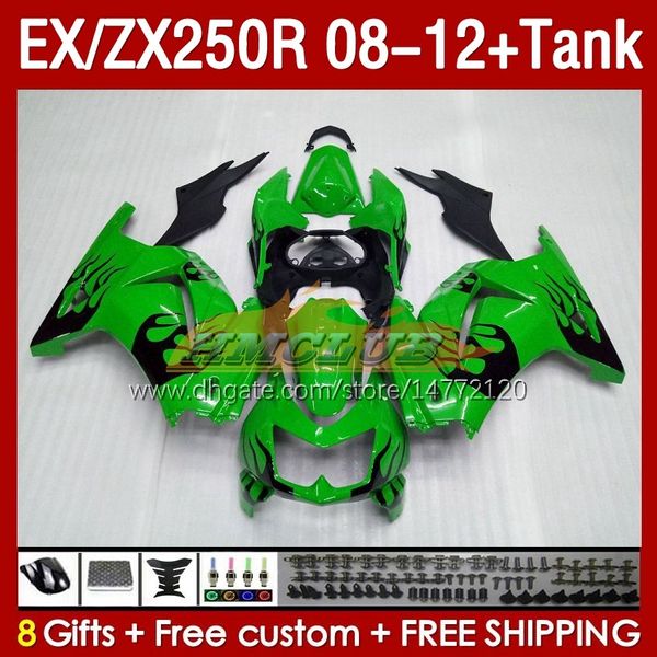 OEM Fairings Kawasaki Ninja ZX250R EX ZX 250R ZX250 R 08-12 163NO.8 EX250R 08 09 10 11 12 ZX-250R 2008 2009 2010 2012 2012 Enjeksiyon Kaplaması