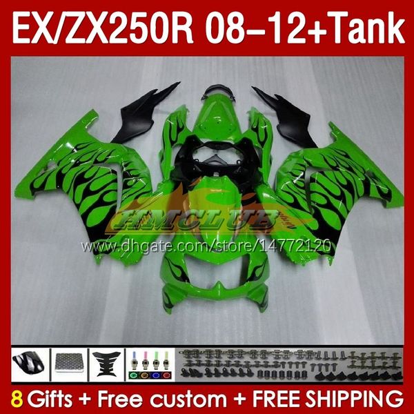 OEM Verkleidungen Tank für KAWASAKI NINJA ZX250R EX ZX 250R ZX250 EX250 R 08-12 163No.20 EX250R 08 09 10 11 12 ZX-250R 2008 2009 2010 2011 2012 Einspritzverkleidung schwarze Flammen