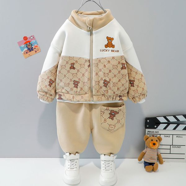 Set di abbigliamento Set per neonato Set invernale più pantaloni caldi spessi in velluto 2 pezzi Abbigliamento per bambini Set tuta sportiva