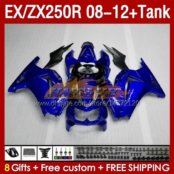 Tanque de at￪ncias OEM para Kawasaki Ninja ZX250R EX ZX 250R ZX250 EX250 R 08-12 163NO.16 EX250R 08 09 10 11 12 ZX-250R 2008 2009 2010 2010 2012 Fairing Inje￧￣o Glossy Blue Blue Blue Blue