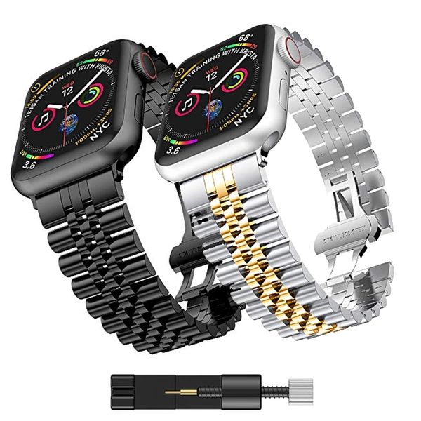 Luxury Metal Watch Band Band Strap para Apple Watch Series Ultra 8 7 6 SE 5 4 3 49mm 42mm 44mm Adaptador de pulseira de aço inoxidável para bandas Iwatch 41mm 45mm 38mm 40mm 40mm