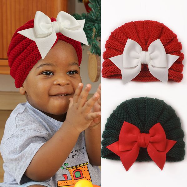 M525 Kinder Weihnachten Hut Infant Baby Mädchen Bowknot Gestrickte Kappe Indische Turban Kappen Kopfbedeckung Schädel Beanie Kinder Hüte