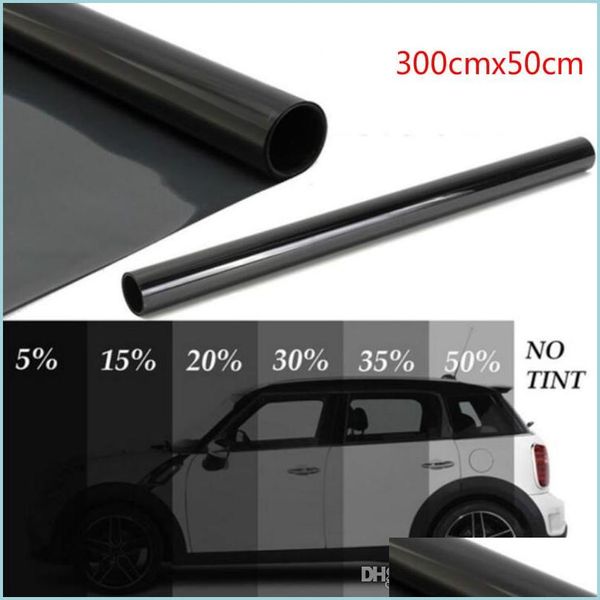 Adesivi per auto 300Cmx50Cm Black Car Window Foils Tint Tinting Film Roll Home Glass Summer Solar Uv Protector Sticker Films Drop Delive Dhjt3