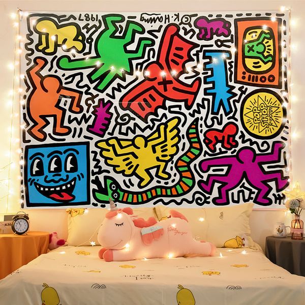 Arazzi Keith Haring graffiti sfondo stoffa appesa camera da letto casa in affitto Internet celebrità dormitorio parete stoffa strada tendenza cultura