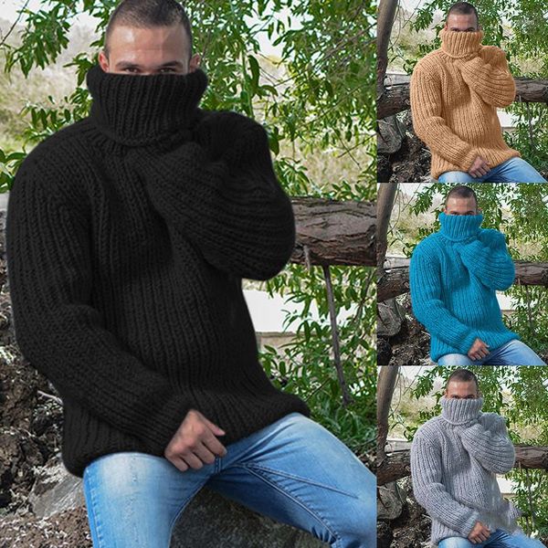 Os suéteres masculinos esportam homens pulôveres de gola alta do inverno que quente quente ao ar livre suéter Inglaterra algodão jumper sólido malha casual solta 5xl Pullover