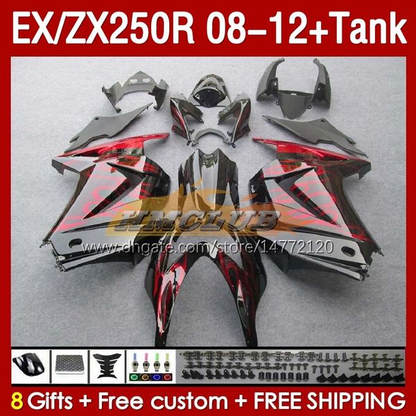 Tanque de at￪ncias OEM para Kawasaki Ninja ZX250R EX ZX 250R ZX250 EX250 R RED FLAMES 08-12 163NO.28 EX250R 08 09 10 11 12 ZX-2000R 2008 2009 2010 2012 2012 Fairing de inje￧￣o