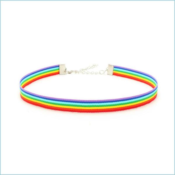 Chokers Rainbow Charker Colar LGBT Gay e Lesbian Pride Lace Chockers Collar Ribbon com j￳ias pendentes para homens para homens 2 dhsex