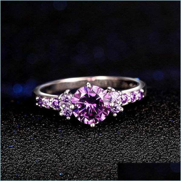 Com pedras laterais Trendy Gemtones Sier 925 Jóias Anel Aquamarina para Mulheres Amethyst Blue Sapphire Cocktaill Rings 1562 V2 Deli Deli DHS8P