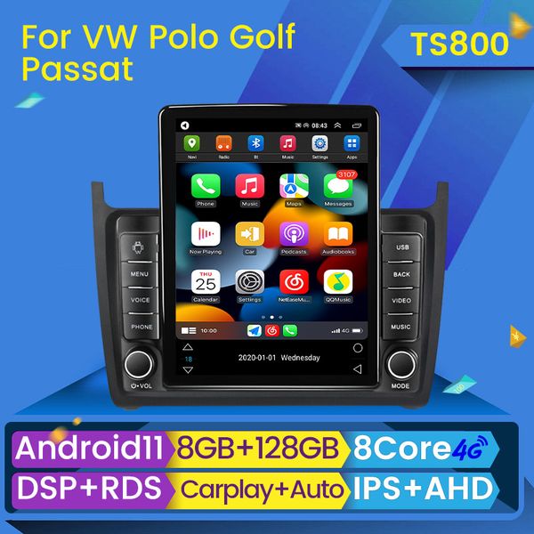 2din player Android 11 Car DVD Radio Multimedia Video GPS Navegação para Volkswagen VW Polo 2008-2020 Tesla estilo bt estéreo