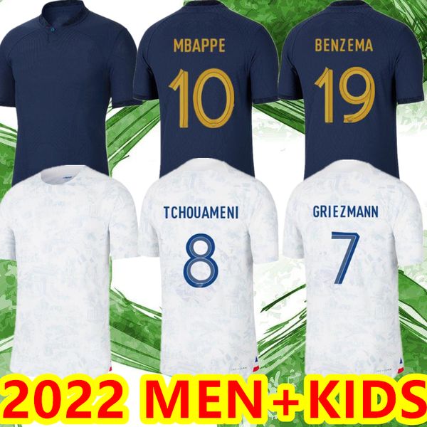 2022 23 France BENZEMA MBAPPE Camisas de futebol 22/23 GRIEZMANN POGBA KANTE maillot kit de pé camisa superior DEMBELE KIMPEMBE VARANE SALIBA DIGNE GIROUD Jogo de futebol masculino para crianças