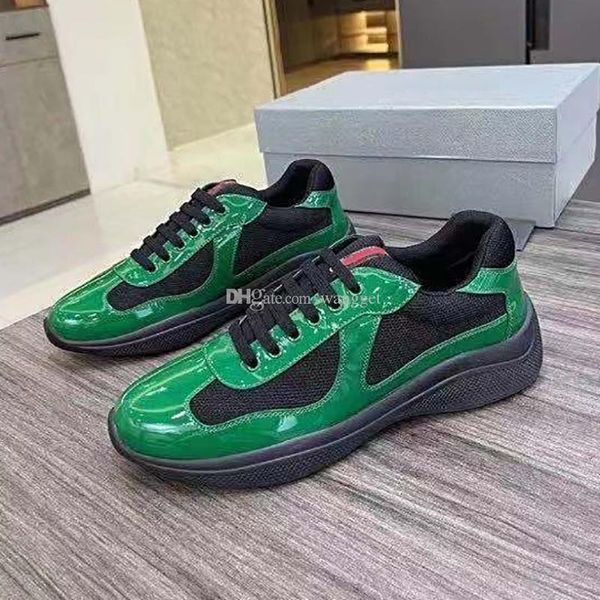 2022 Men America's Cup Low Fabric Shokers Shoes Sapatos Patente Mesh Mesh de borracha plana Botto Treinadores Designer Sneaker Green Red Red-Up Nylon Sapato casual