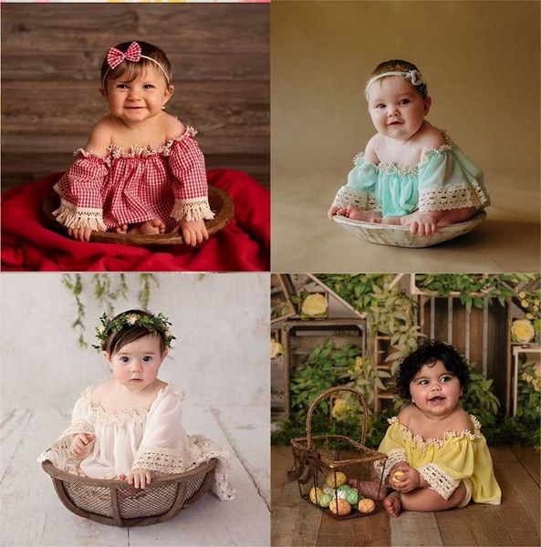 Abiti da battesimo Baby Photography Puntelli Baby Girl Outfit Abito in pizzo Spalla Newborn Photography Abbigliamento T221014
