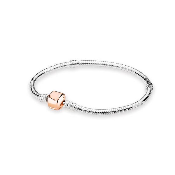 Pulseira de charme do fecho de ouro rosa com caixa original para Pandora 925 Sterling Silver Snake Chain Party Jewelry for Women Girls Charms Bracelets Factory Wholesale