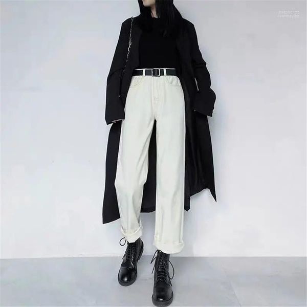 Damen Jeans Damen Hohe Taille Herbst Mode Frauen Beige Weites Bein Denim Hosen Gerade Harajuku Streetwear Casual Hosen Jean