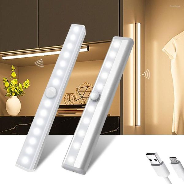 Luzes noturnas 01/06/30/60 LED Pir Motion Sensor Light Dimmable Closet Under Gabinet for Cupboard Wardrobe Stairs Kitchen