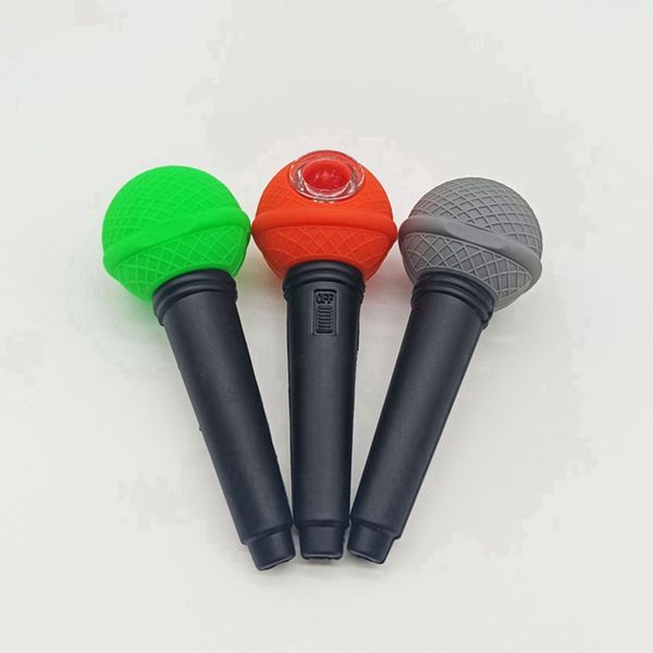 Últimos tubos coloridos de silicone em estilo microfone de erva seca tocco de tanque de vidro tigela de mão fumando cigarro tubo portátil decorar