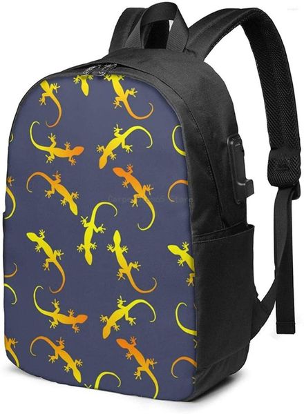 Backpack Lizards Gecko Party Business Laptop School Bookbag Viagem com o fone de ouvido por porta de cobrança USB FIT 17 em