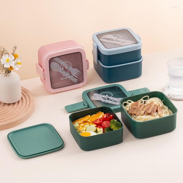 Os conjuntos de utensílios de jantar criativos podem armazenar uma lancheira de camada dupla, estudante japonês pode ser microondas para trabalhadores de escritório portab