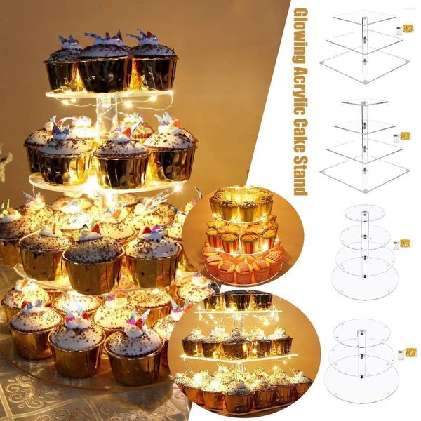Bakeware Tools 3/4Tier Acrilico Wedding Cake Stand Crystal Cup Display Shelf Cupcake Holder Plate Birthday Party Decor Stand Forniture