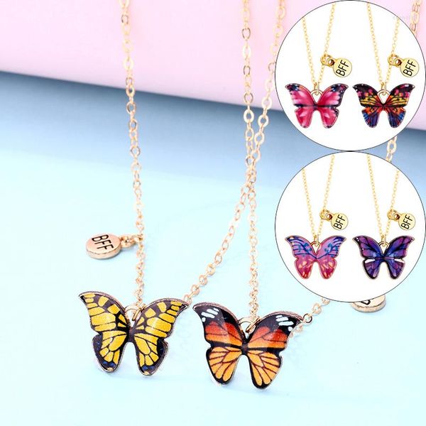 Lovecryst 2 Teile/satz Legierung Tropf Öl Freund Gemalt Schmetterling Halskette Für Kinder Mädchen Mode Freundschaft Geschenke