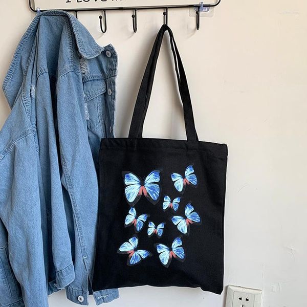 Bolsas de noite de verão desenho animado Butterfly Print Canvas Women Bag Shopper Korean Ins casual Capacidade Moda Vintage Vintage ombro