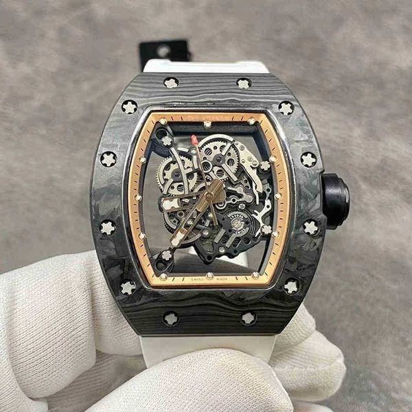 Оригинальные часы 1 к 1, модные мужские роскошные часы Richa для делового отдыха, rm055, полностью автоматическая механическая мельница r, корпус из углеродного волокна, белая резинка для мужчин