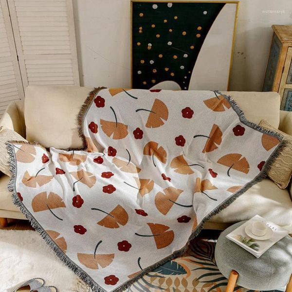 Одеяла Аннотация Геометрическая гинкго листовые арт декор бросок шлепка кисточка с северным стилем.
