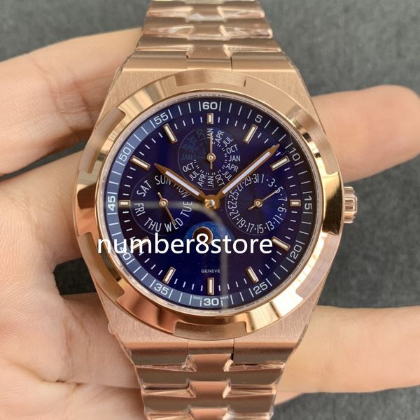 4300V Orologio da uomo con calendario perpetuo ultra sottile 8F Quadrante blu in oro rosa Swiss 1120 QP / 1 Automatico 28800vph Cristallo di zaffiro Orologi di lusso Resistenza all'acqua 50m