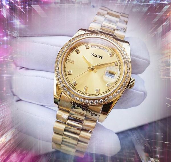Hochwertige Damen-Diamant-Ringuhr, 36 mm, automatische mechanische Zeitwochenuhr, klassisches Topmodell, Luxus-Business-Armbanduhr in komplett goldener Farbe