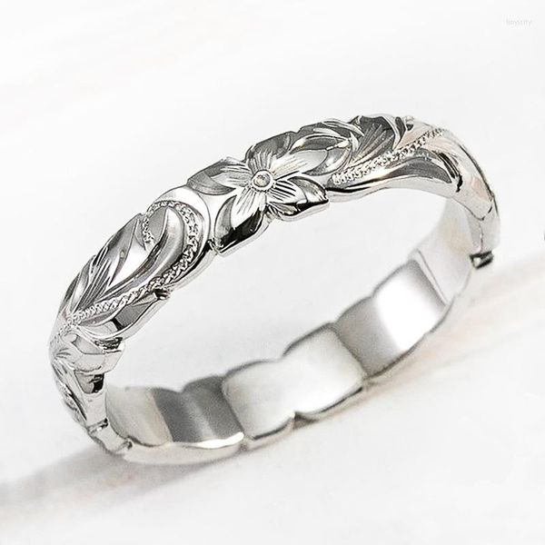 Wedding Rings Simple Stylish Women Band Exquisite Rose Flower Carved Pattern Low-key Couple Anniversary Gift Versatile Jewelry