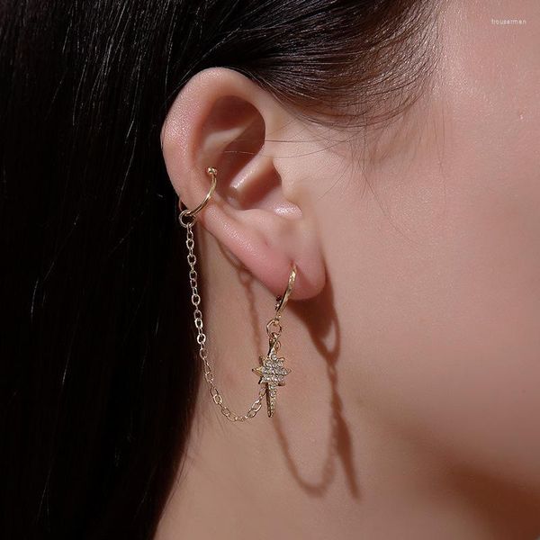 Brincos de garanhão estrela de strass da moda para mulheres clipe cross Tassel Chain Ear punhos Ear breol jóias kpop punk pincher