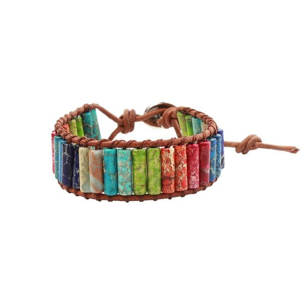 Braccialetti con ciondoli Nuovo Chakra a sette colori Braccialetto intrecciato in pietra imperiale naturale Chakra Consegna goccia in pelle 2021 Braccialetti gioielli Dh6Tn