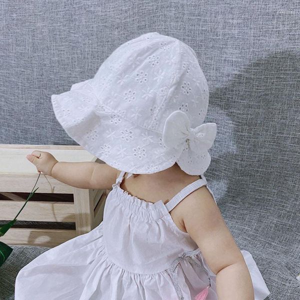 Cappelli Baby Girl Outdoor Bucket Cappello con lacci Toddler Infant Summer Sun Beach Bonnet Beanie Cap Cotton Wide Brim H191D