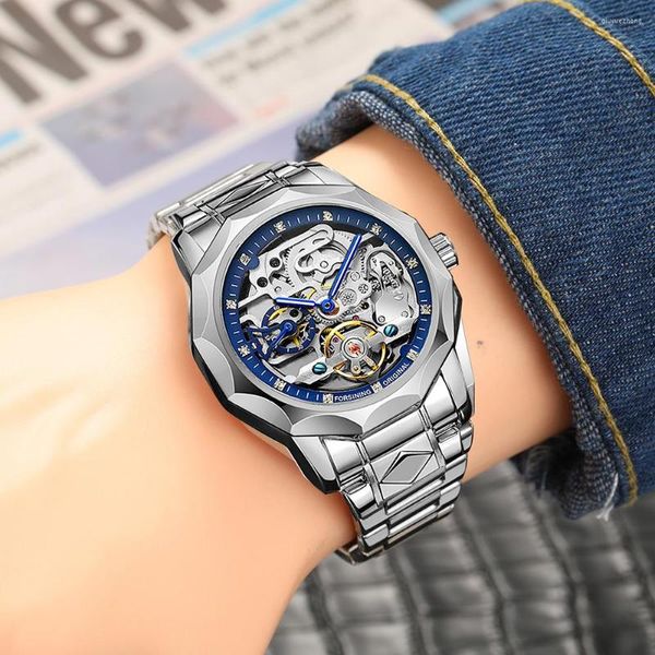 Armbanduhren Forsining Tourbillion mechanische automatische Herrenuhr Top-Marken-Armbanduhr wasserdichte Business-Edelstahl-Uhr Reloj