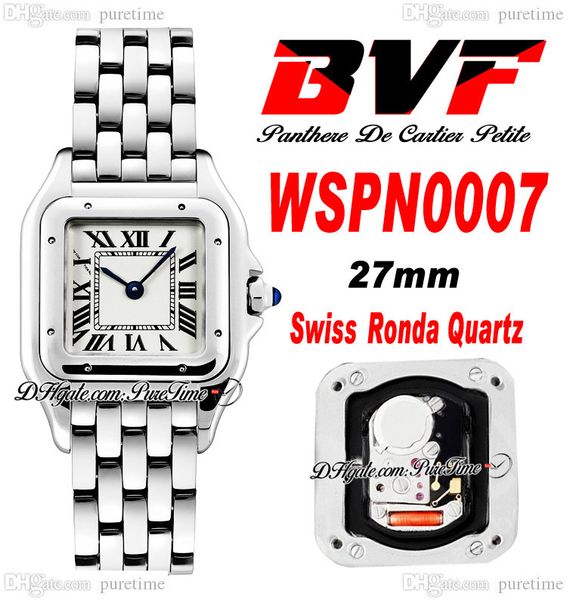 BVF WSPN0007 Swiss Ronda Quartz Ladies Watch 27mm Dial branco Dial preto Roman Stainless Aço Aço